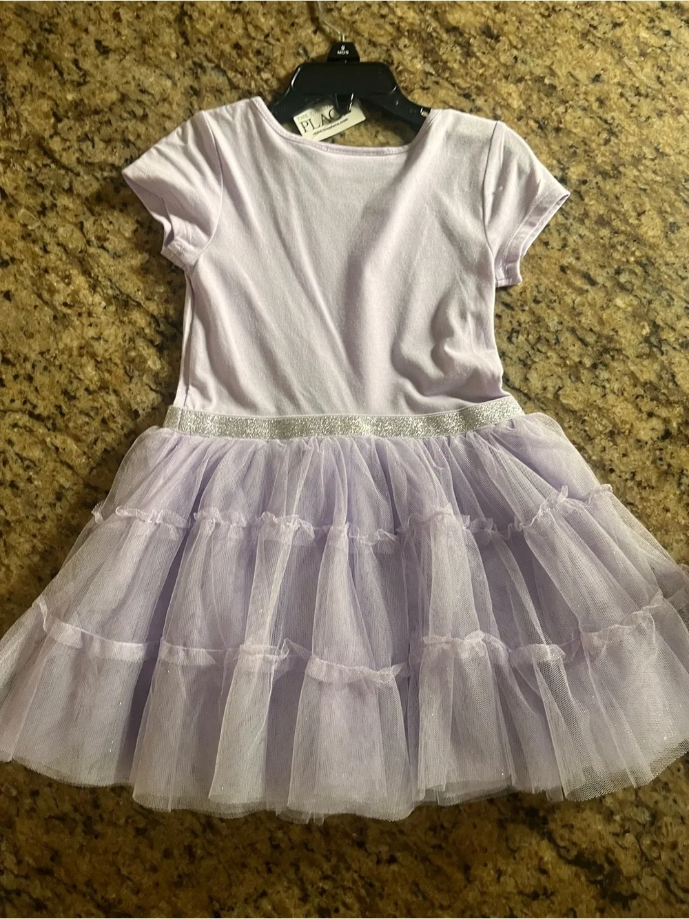 The Children's Place Lilac Tulle 'Love' Dress with Silver Glitter